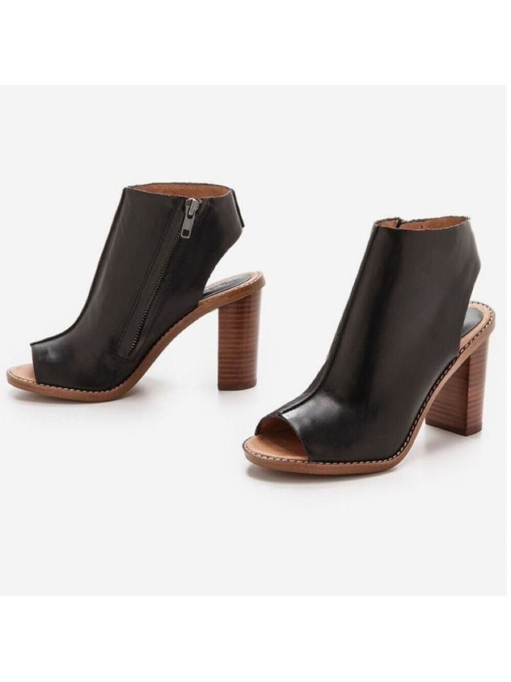 Madewell “Fay” Black Peep-Toe Bootie Block Heel Leather Sandals size 9.5
